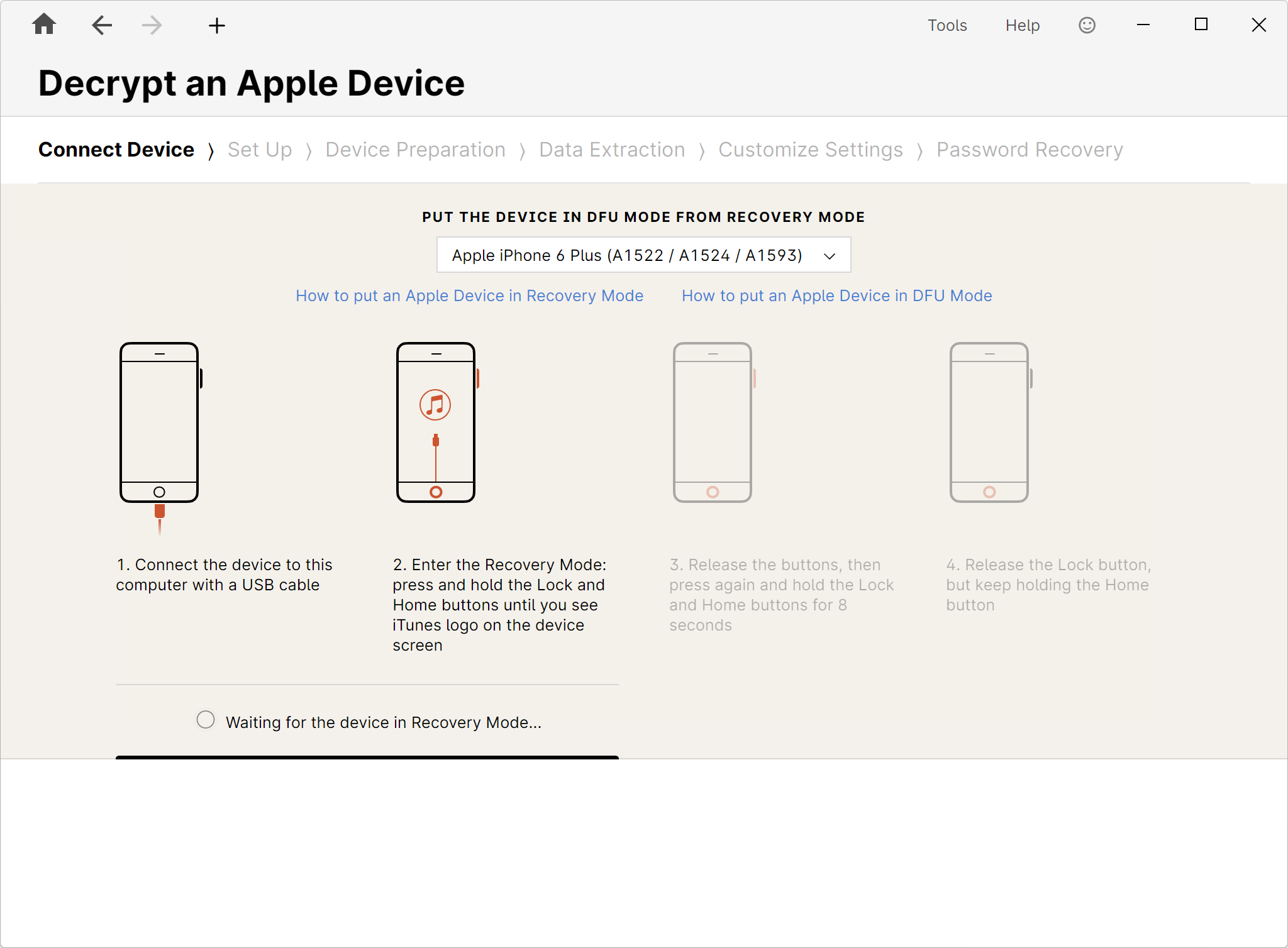 Passware Kit Mobile: geführter Ablauf zur Entschlüsselung eines Apple-Geräts