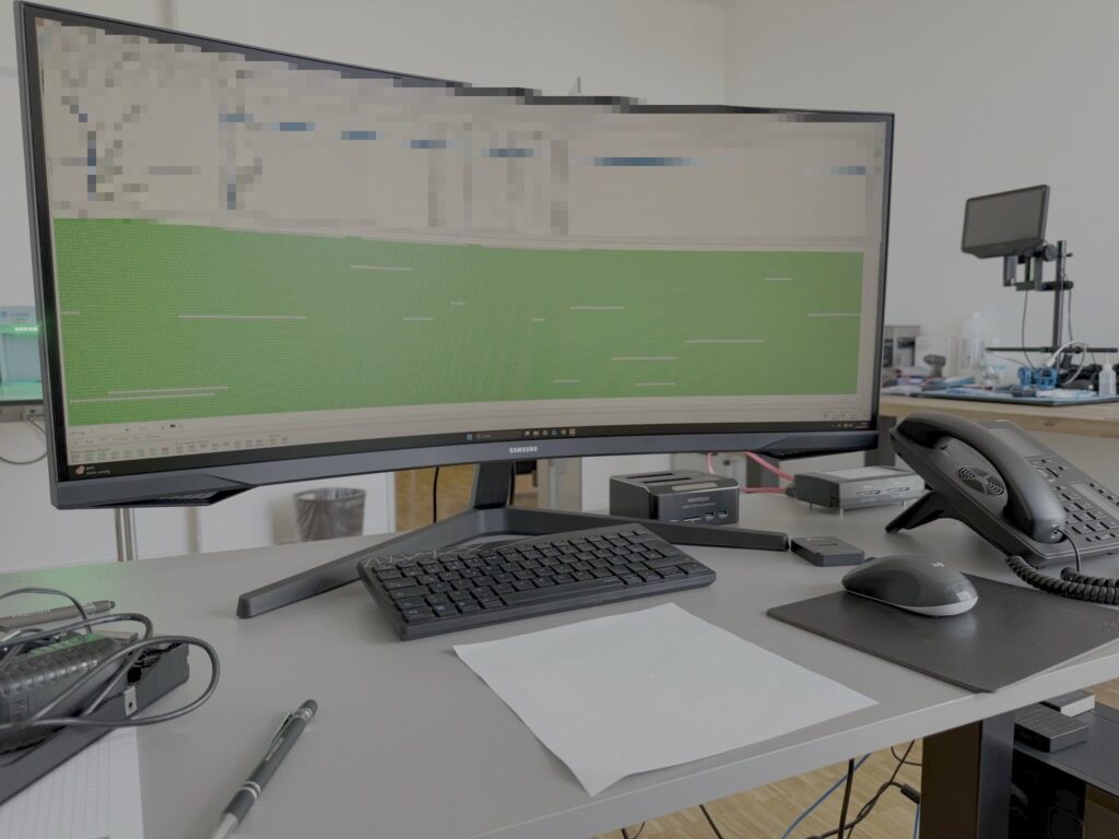 IT-Forensik-Labor 10 Analysearbeitsplatz mit Ultrawide-Monitor: Datenrettungssoftware mit Sektorkarte eines Datenträgers